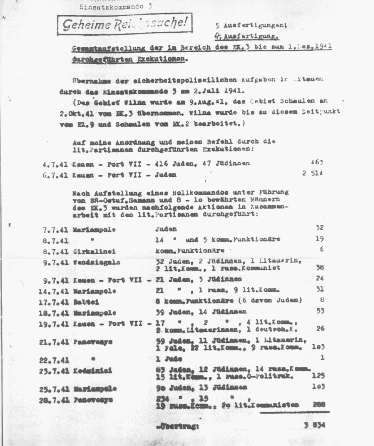 Jäger Report of Einsatzcommando 3 - Page 1