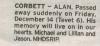 Alan Corbett - death notice