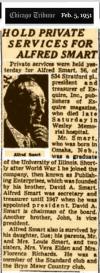 Chicago Tribune, 5/2/1951/, Obituary for Alfred Smart